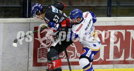EBEL. Eishockey Bundesliga. VSV gegen HC TWK Innsbruck.  Jerry Pollastrone,  (VSV), Christof Kromp (Innsbruck). Villach, am 28.2.2021.
Foto: Kuess
www.qspictures.net
---
pressefotos, pressefotografie, kuess, qs, qspictures, sport, bild, bilder, bilddatenbank