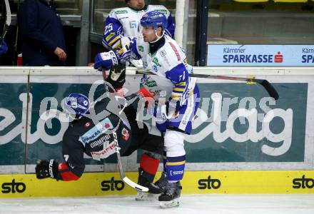 EBEL. Eishockey Bundesliga. VSV gegen HC TWK Innsbruck.  Josef Hrabal, (VSV), Daniel Claudio Ciampini  (Innsbruck). Villach, am 28.2.2021.
Foto: Kuess
www.qspictures.net
---
pressefotos, pressefotografie, kuess, qs, qspictures, sport, bild, bilder, bilddatenbank