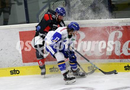 EBEL. Eishockey Bundesliga. VSV gegen HC TWK Innsbruck.  Chris Collins,  (VSV), Kevin Tansey (Innsbruck). Villach, am 28.2.2021.
Foto: Kuess
www.qspictures.net
---
pressefotos, pressefotografie, kuess, qs, qspictures, sport, bild, bilder, bilddatenbank