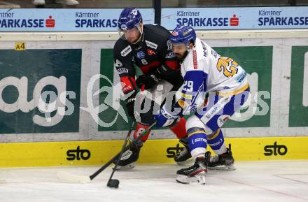 EBEL. Eishockey Bundesliga. VSV gegen HC TWK Innsbruck. Sahir Gill,  (VSV), Clemens Paulweber  (Innsbruck). Villach, am 28.2.2021.
Foto: Kuess
www.qspictures.net
---
pressefotos, pressefotografie, kuess, qs, qspictures, sport, bild, bilder, bilddatenbank