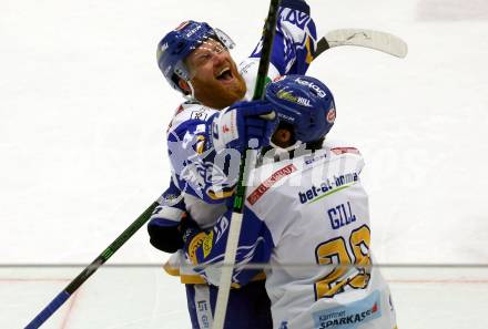 EBEL. Eishockey Bundesliga. VSV gegen iClinic Bratislava Capitals. Torjubel Jamie Fraser, Sahir Gill  (VSV). Villach, am 3.5.2021.
Foto: Kuess
www.qspictures.net
---
pressefotos, pressefotografie, kuess, qs, qspictures, sport, bild, bilder, bilddatenbank