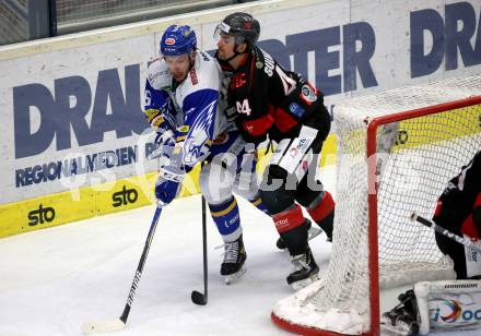 EBEL. Eishockey Bundesliga. VSV gegen iClinic Bratislava Capitals. Jordan Caron,   (VSV), Sacha Guimond (Bratislava). Villach, am 3.5.2021.
Foto: Kuess
www.qspictures.net
---
pressefotos, pressefotografie, kuess, qs, qspictures, sport, bild, bilder, bilddatenbank