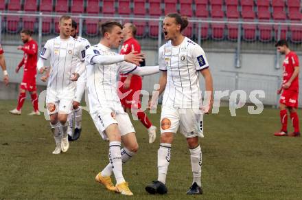 Fussball 2. Liga. SK Austria Klagenfurt gegen  FC Mohren Dornbirn.  Torjubel   Tim Maciejewski , Patrick Greil, (Klagenfurt). Klagenfurt, am 6.3.2021.
Foto: Kuess
www.qspictures.net
---
pressefotos, pressefotografie, kuess, qs, qspictures, sport, bild, bilder, bilddatenbank
