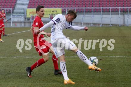 Fussball 2. Liga. SK Austria Klagenfurt gegen  FC Mohren Dornbirn.    Tim Maciejewski (Klagenfurt), Florian Prirsch (Dornbirn). Klagenfurt, am 6.3.2021.
Foto: Kuess
www.qspictures.net
---
pressefotos, pressefotografie, kuess, qs, qspictures, sport, bild, bilder, bilddatenbank