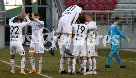 Fussball 2. Liga. SK Austria Klagenfurt gegen  FC Mohren Dornbirn.  Torjubel  (Klagenfurt). Klagenfurt, am 6.3.2021.
Foto: Kuess
www.qspictures.net
---
pressefotos, pressefotografie, kuess, qs, qspictures, sport, bild, bilder, bilddatenbank
