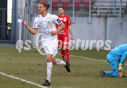 Fussball 2. Liga. SK Austria Klagenfurt gegen  FC Mohren Dornbirn.  Torjubel Patrick Greil (Klagenfurt). Klagenfurt, am 6.3.2021.
Foto: Kuess
www.qspictures.net
---
pressefotos, pressefotografie, kuess, qs, qspictures, sport, bild, bilder, bilddatenbank