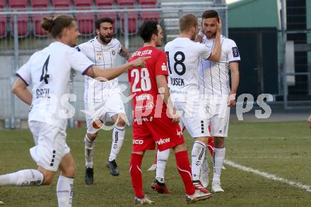 Fussball 2. Liga. SK Austria Klagenfurt gegen  FC Mohren Dornbirn.  Torjubel  Patrick Greil, Kosmas Gkezos, Markus Rusek, Markus Pink, (Klagenfurt). Klagenfurt, am 6.3.2021.
Foto: Kuess
www.qspictures.net
---
pressefotos, pressefotografie, kuess, qs, qspictures, sport, bild, bilder, bilddatenbank