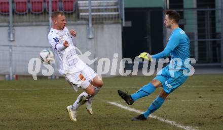 Fussball 2. Liga. SK Austria Klagenfurt gegen  FC Mohren Dornbirn.   Florian Jaritz (Klagenfurt), Lucas Bundschuh (Dornbirn). Klagenfurt, am 6.3.2021.
Foto: Kuess
www.qspictures.net
---
pressefotos, pressefotografie, kuess, qs, qspictures, sport, bild, bilder, bilddatenbank