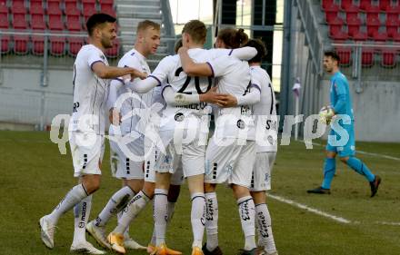 Fussball 2. Liga. SK Austria Klagenfurt gegen  FC Mohren Dornbirn.  Torjubel Darijo Pecirep,  Florian Jaritz, Simon Straudi,  Tim Maciejewski, Patrick Greil (Klagenfurt). Klagenfurt, am 6.3.2021.
Foto: Kuess
www.qspictures.net
---
pressefotos, pressefotografie, kuess, qs, qspictures, sport, bild, bilder, bilddatenbank
