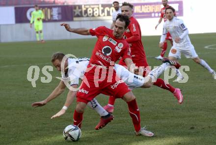 Fussball 2. Liga. SK Austria Klagenfurt gegen  FC Mohren Dornbirn.   Markus Rusek (Klagenfurt), Aaron Kircher (Dornbirn). Klagenfurt, am 6.3.2021.
Foto: Kuess
www.qspictures.net
---
pressefotos, pressefotografie, kuess, qs, qspictures, sport, bild, bilder, bilddatenbank