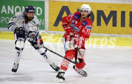 EBEL. Eishockey Bundesliga. KAC gegen	Fehervar AV19. Manuel Ganahl,  (KAC), Colton Hargrove  (Fehervar). Klagenfurt, am 7.3.2021.
Foto: Kuess
www.qspictures.net

---
pressefotos, pressefotografie, kuess, qs, qspictures, sport, bild, bilder, bilddatenbank