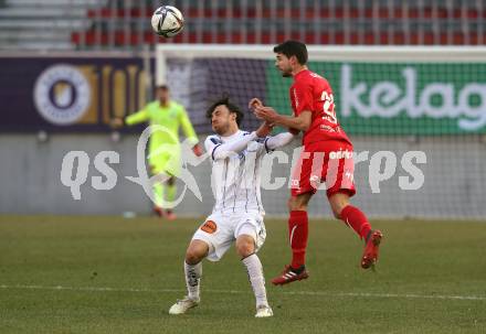 Fussball 2. Liga. SK Austria Klagenfurt gegen  FC Mohren Dornbirn.  Simon Straudi (Klagenfurt), Lukas Allgaeuer (Dornbirn). Klagenfurt, am 6.3.2021.
Foto: Kuess
www.qspictures.net
---
pressefotos, pressefotografie, kuess, qs, qspictures, sport, bild, bilder, bilddatenbank