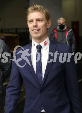 Eishockey Bundesliga. Uebergabe der Ron Kennedy Trophy fuer den MosT Valuable Player. Sebastian Dahm. Klagenfurt, am 12.3.2021.
Foto: Kuess
---
pressefotos, pressefotografie, kuess, qs, qspictures, sport, bild, bilder, bilddatenbank