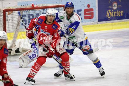 EBEL. Eishockey Bundesliga. KAC gegen	VSV. Daniel Obersteiner,  (KAC),   Kevin Schmidt (VSV). Klagenfurt, am 12.3.2021.
Foto: Kuess
www.qspictures.net

---
pressefotos, pressefotografie, kuess, qs, qspictures, sport, bild, bilder, bilddatenbank