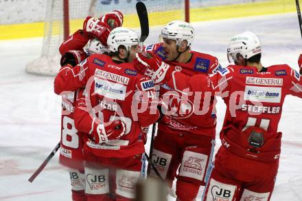 EBEL. Eishockey Bundesliga. KAC gegen	VSV. Torjubel Samuel Witting, Johannes Bischofberger, Rok Ticar, Thomas Vallant, Kele Steffler (KAC). Klagenfurt, am 12.3.2021.
Foto: Kuess
www.qspictures.net

---
pressefotos, pressefotografie, kuess, qs, qspictures, sport, bild, bilder, bilddatenbank
