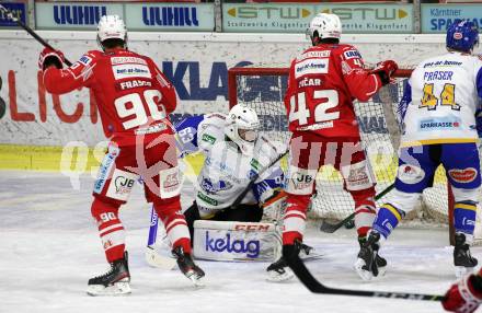 EBEL. Eishockey Bundesliga. KAC gegen	VSV. Torjubel Matthew Fraser, Rok Ticar (KAC). Klagenfurt, am 12.3.2021.
Foto: Kuess
www.qspictures.net

---
pressefotos, pressefotografie, kuess, qs, qspictures, sport, bild, bilder, bilddatenbank