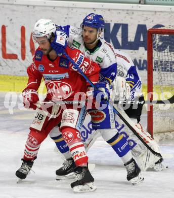 EBEL. Eishockey Bundesliga. KAC gegen	VSV. Steven Strong,  (KAC),   Sebastian Zauner (VSV). Klagenfurt, am 12.3.2021.
Foto: Kuess
www.qspictures.net

---
pressefotos, pressefotografie, kuess, qs, qspictures, sport, bild, bilder, bilddatenbank