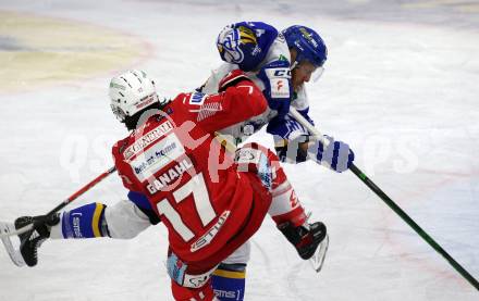 EBEL. Eishockey Bundesliga. KAC gegen	VSV. Manuel Ganahl, (KAC),   Jamie Fraser  (VSV). Klagenfurt, am 12.3.2021.
Foto: Kuess
www.qspictures.net

---
pressefotos, pressefotografie, kuess, qs, qspictures, sport, bild, bilder, bilddatenbank