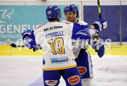 EBEL. Eishockey Bundesliga. KAC gegen	VSV.  Torjubel Martin Ulmer, Julian Kornelli (VSV). Klagenfurt, am 12.3.2021.
Foto: Kuess
www.qspictures.net

---
pressefotos, pressefotografie, kuess, qs, qspictures, sport, bild, bilder, bilddatenbank