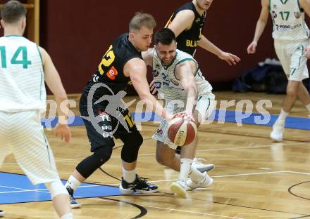 Basketball Zweite Liga 2020/2021. Grunddurchgang 22. Runde. KOS Celovec gegen  Guessing/Jennersdorf Blackbirds. Marin Sliskovic,  (KOS Celovec),  Mate Horvath (Blackbirds). Klagenfurt, am 13.3.2021.
Foto: Kuess
www.qspictures.net

---
pressefotos, pressefotografie, kuess, qs, qspictures, sport, bild, bilder, bilddatenbank