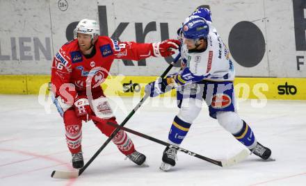 EBEL. Eishockey Bundesliga. VSV gegen KAC.  Stefan Bacher,  (VSV),  Johannes Bischofberger (KAC). Villach, am 14.3.2021.
Foto: Kuess
www.qspictures.net
---
pressefotos, pressefotografie, kuess, qs, qspictures, sport, bild, bilder, bilddatenbank