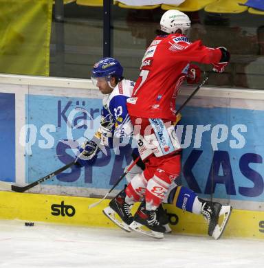 EBEL. Eishockey Bundesliga. VSV gegen KAC.  Martin Ulmer, (VSV), Manuel Ganahl  (KAC). Villach, am 14.3.2021.
Foto: Kuess
www.qspictures.net
---
pressefotos, pressefotografie, kuess, qs, qspictures, sport, bild, bilder, bilddatenbank