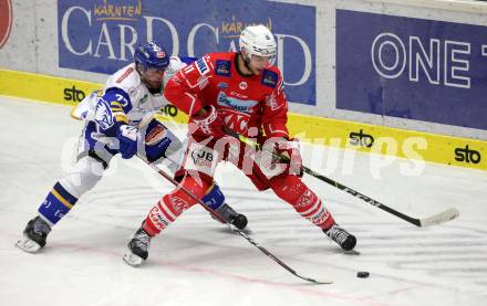 EBEL. Eishockey Bundesliga. VSV gegen KAC.  Josef Hrabal,  (VSV), Lukas Haudum (KAC). Villach, am 19.3.2021.
Foto: Kuess
www.qspictures.net
---
pressefotos, pressefotografie, kuess, qs, qspictures, sport, bild, bilder, bilddatenbank