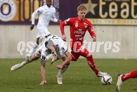 Fussball 2. Liga. SK Austria Klagenfurt gegen  SK Vorwaerts Steyr.  Markus Pink (Klagenfurt), Jonas Broser (Steyr). Klagenfurt, am 20.3.2021.
Foto: Kuess
www.qspictures.net
---
pressefotos, pressefotografie, kuess, qs, qspictures, sport, bild, bilder, bilddatenbank