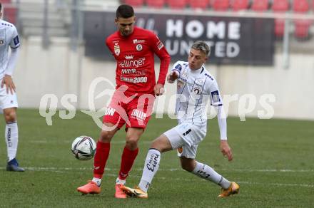 Fussball 2. Liga. SK Austria Klagenfurt gegen  SK Vorwaerts Steyr.  Fabio Markelic (Klagenfurt),  David Gonzalez Paz (Steyr). Klagenfurt, am 20.3.2021.
Foto: Kuess
www.qspictures.net
---
pressefotos, pressefotografie, kuess, qs, qspictures, sport, bild, bilder, bilddatenbank