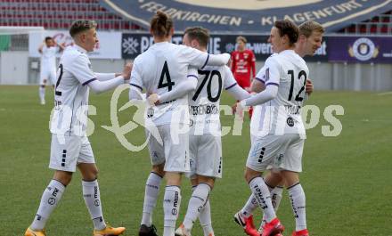 Fussball 2. Liga. SK Austria Klagenfurt gegen  SK Vorwaerts Steyr.  Torjubel Alex Timossi Andersson,  Fabian Miesenboeck, Fabio Markelic,  Patrick Greil, Christopher Brian Cvetko,  (Klagenfurt). Klagenfurt, am 20.3.2021.
Foto: Kuess
www.qspictures.net
---
pressefotos, pressefotografie, kuess, qs, qspictures, sport, bild, bilder, bilddatenbank