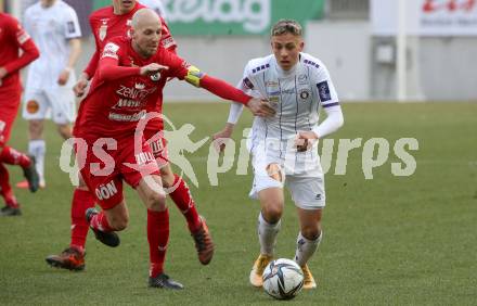 Fussball 2. Liga. SK Austria Klagenfurt gegen  SK Vorwaerts Steyr.   Fabio Markelic (Klagenfurt), Thomas Himmelfreundpointner (Steyr). Klagenfurt, am 20.3.2021.
Foto: Kuess
www.qspictures.net
---
pressefotos, pressefotografie, kuess, qs, qspictures, sport, bild, bilder, bilddatenbank