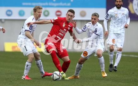Fussball 2. Liga. SK Austria Klagenfurt gegen  SK Vorwaerts Steyr.  Christopher Brian Cvetko, Markelic (Klagenfurt), Marcel Michael Monsberger (Steyr). Klagenfurt, am 20.3.2021.
Foto: Kuess
www.qspictures.net
---
pressefotos, pressefotografie, kuess, qs, qspictures, sport, bild, bilder, bilddatenbank