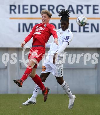Fussball 2. Liga. SK Austria Klagenfurt gegen  SK Vorwaerts Steyr. Kwabenaboye Schulz(Klagenfurt), Michael Halbartschlager (Steyr). Klagenfurt, am 20.3.2021.
Foto: Kuess
www.qspictures.net
---
pressefotos, pressefotografie, kuess, qs, qspictures, sport, bild, bilder, bilddatenbank