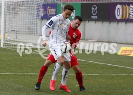 Fussball 2. Liga. SK Austria Klagenfurt gegen  SK Vorwaerts Steyr.  Alex Timossi Andersson (Klagenfurt), Sascha Fahrngruber (Steyr). Klagenfurt, am 20.3.2021.
Foto: Kuess
www.qspictures.net
---
pressefotos, pressefotografie, kuess, qs, qspictures, sport, bild, bilder, bilddatenbank