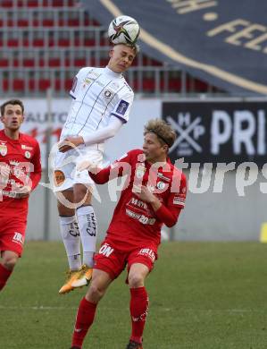 Fussball 2. Liga. SK Austria Klagenfurt gegen  SK Vorwaerts Steyr.  Fabio Markelic (Klagenfurt), Michael Halbartschlager (Steyr). Klagenfurt, am 20.3.2021.
Foto: Kuess
www.qspictures.net
---
pressefotos, pressefotografie, kuess, qs, qspictures, sport, bild, bilder, bilddatenbank