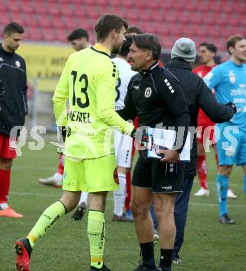 Fussball 2. Liga. SK Austria Klagenfurt gegen  SK Vorwaerts Steyr.  Jubel Phillip Menzel, Tormanntrainer Thomas Lenuweit (Klagenfurt). Klagenfurt, am 20.3.2021.
Foto: Kuess
www.qspictures.net
---
pressefotos, pressefotografie, kuess, qs, qspictures, sport, bild, bilder, bilddatenbank