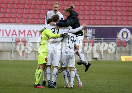 Fussball 2. Liga. SK Austria Klagenfurt gegen  SK Vorwaerts Steyr.  Jubel Austria. Klagenfurt, am 20.3.2021.
Foto: Kuess
www.qspictures.net
---
pressefotos, pressefotografie, kuess, qs, qspictures, sport, bild, bilder, bilddatenbank