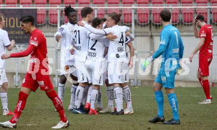 Fussball 2. Liga. SK Austria Klagenfurt gegen  SK Vorwaerts Steyr.  Torjubel Markus Pink, Patrick Greil, Fabian Miesenboeck, Alex Timossi Andersson,  Fabio Markelic (Klagenfurt). Klagenfurt, am 20.3.2021.
Foto: Kuess
www.qspictures.net
---
pressefotos, pressefotografie, kuess, qs, qspictures, sport, bild, bilder, bilddatenbank