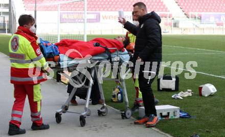 Fussball 2. Liga. SK Austria Klagenfurt gegen  SK Vorwaerts Steyr.  Maximiliano Moreira Romero verletzt (Klagenfurt). Klagenfurt, am 20.3.2021.
Foto: Kuess
www.qspictures.net
---
pressefotos, pressefotografie, kuess, qs, qspictures, sport, bild, bilder, bilddatenbank
