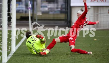 Fussball 2. Liga. SK Austria Klagenfurt gegen  SK Vorwaerts Steyr.  Phillip Menzel (Austria), Paul Sahanek (Steyr). Klagenfurt, am 20.3.2021.
Foto: Kuess
www.qspictures.net
---
pressefotos, pressefotografie, kuess, qs, qspictures, sport, bild, bilder, bilddatenbank