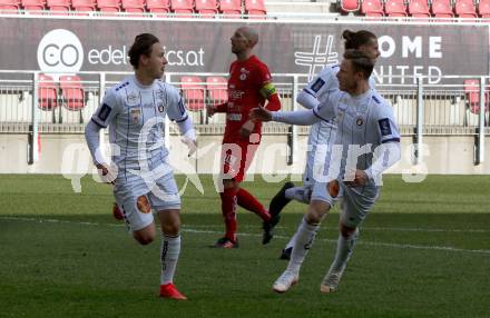 Fussball 2. Liga. SK Austria Klagenfurt gegen  SK Vorwaerts Steyr.  Torjubel Alex Timossi Andersson,  Fabian Miesenboeck (Klagenfurt). Klagenfurt, am 20.3.2021.
Foto: Kuess
www.qspictures.net
---
pressefotos, pressefotografie, kuess, qs, qspictures, sport, bild, bilder, bilddatenbank