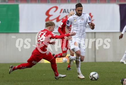 Fussball 2. Liga. SK Austria Klagenfurt gegen  SK Vorwaerts Steyr.  Markus Pink (Klagenfurt),  Jonas Broser (Steyr). Klagenfurt, am 20.3.2021.
Foto: Kuess
www.qspictures.net
---
pressefotos, pressefotografie, kuess, qs, qspictures, sport, bild, bilder, bilddatenbank