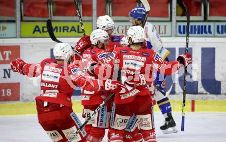 EBEL. Eishockey Bundesliga. KAC gegen	VSV. Torjubel Johannes Bischofberger, Thomas Hundertpfund, Clemens Unterweger, Thomas Vallant (KAC). Klagenfurt, am 21.3.2021.
Foto: Kuess
www.qspictures.net

---
pressefotos, pressefotografie, kuess, qs, qspictures, sport, bild, bilder, bilddatenbank