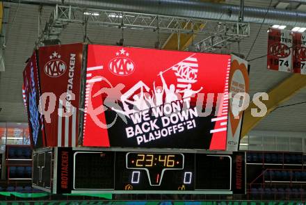 EBEL. Eishockey Bundesliga. KAC gegen	VSV. Anzeigetafel. Klagenfurt, am 21.3.2021.
Foto: Kuess
www.qspictures.net

---
pressefotos, pressefotografie, kuess, qs, qspictures, sport, bild, bilder, bilddatenbank