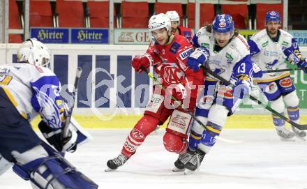 EBEL. Eishockey Bundesliga. KAC gegen	VSV. Lukas Haudum,  (KAC),   Chris Collins (VSV). Klagenfurt, am 21.3.2021.
Foto: Kuess
www.qspictures.net

---
pressefotos, pressefotografie, kuess, qs, qspictures, sport, bild, bilder, bilddatenbank