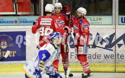 EBEL. Eishockey Bundesliga. KAC gegen	VSV. Torjubel Matthew Fraser, Lukas Haudum, Thomas Koch (KAC). Klagenfurt, am 21.3.2021.
Foto: Kuess
www.qspictures.net

---
pressefotos, pressefotografie, kuess, qs, qspictures, sport, bild, bilder, bilddatenbank