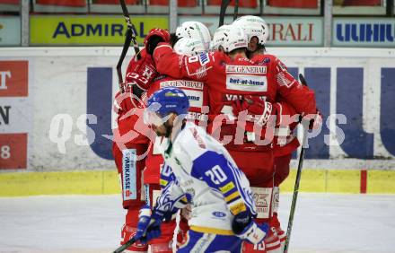 EBEL. Eishockey Bundesliga. KAC gegen	VSV. Torjubel Johannes Bischofberger, Thomas Hundertpfund, Clemens Unterweger, Thomas Vallant (KAC). Klagenfurt, am 21.3.2021.
Foto: Kuess
www.qspictures.net

---
pressefotos, pressefotografie, kuess, qs, qspictures, sport, bild, bilder, bilddatenbank