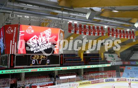 EBEL. Eishockey Bundesliga. KAC gegen	VSV. Anzeigetafel, Tribuene. Klagenfurt, am 21.3.2021.
Foto: Kuess
www.qspictures.net

---
pressefotos, pressefotografie, kuess, qs, qspictures, sport, bild, bilder, bilddatenbank