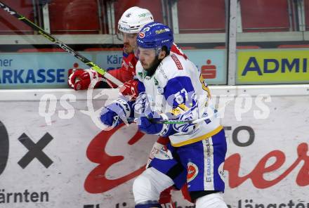EBEL. Eishockey Bundesliga. KAC gegen	VSV. Thomas Vallant,  (KAC),   Jordan Caron (VSV). Klagenfurt, am 21.3.2021.
Foto: Kuess
www.qspictures.net

---
pressefotos, pressefotografie, kuess, qs, qspictures, sport, bild, bilder, bilddatenbank
