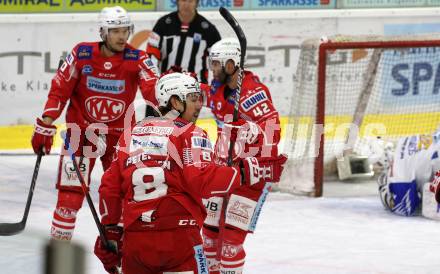 EBEL. Eishockey Bundesliga. KAC gegen	VSV. Torjubel Nicholas Eric Petersen, Matthew Fraser, Rok Ticar (KAC). Klagenfurt, am 21.3.2021.
Foto: Kuess
www.qspictures.net

---
pressefotos, pressefotografie, kuess, qs, qspictures, sport, bild, bilder, bilddatenbank